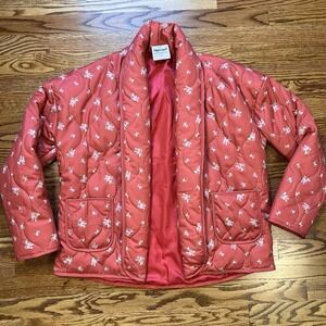 Happy Camp3r Floral Rose Quilted Puffer Jacket Open Front With Pockets Size S